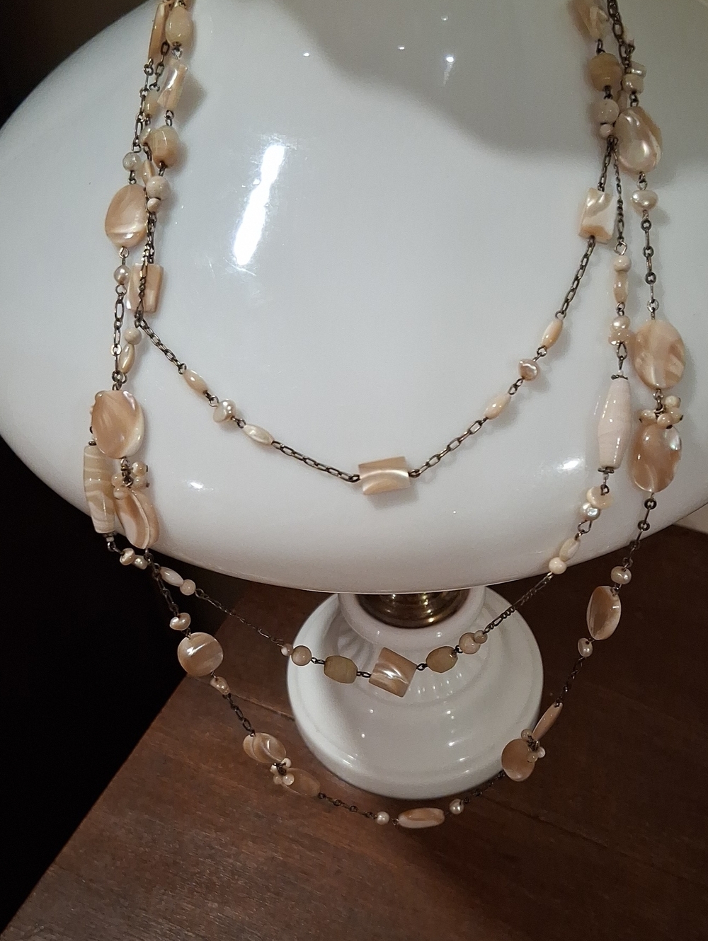 Layered BeigeMOP Bead Women's Necklace - Elegant Neutral Glam